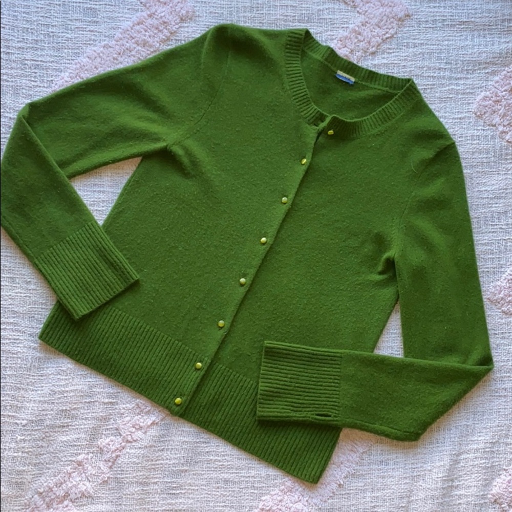 SOLD J. Crew Cashmere Green Cardigan Sweater